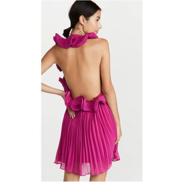 Amur Mimi Mini Dress Pleated Pink Magenta Peacock Chiffon Halter Ruffles 12 - Picture 15 of 15